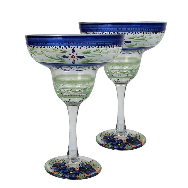 Barcelona Blue Margarita Set of 2 Hand Painted Glassware Image 1