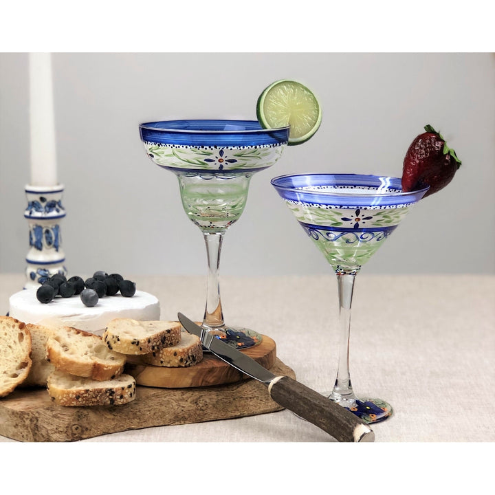 Barcelona Blue Margarita Set of 2 Hand Painted Glassware Image 5