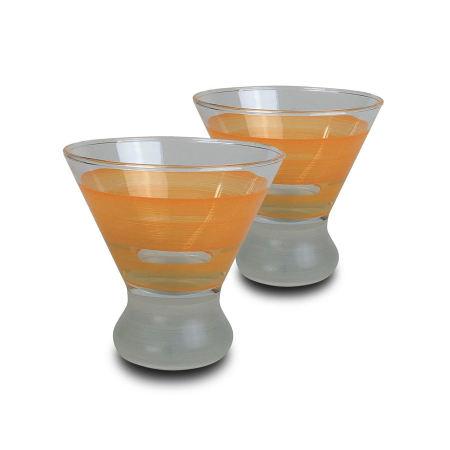 Hand Painted Glassware Cape Cod Cottage Stripe Orange Cosmopolitan Set of 2 Image 1