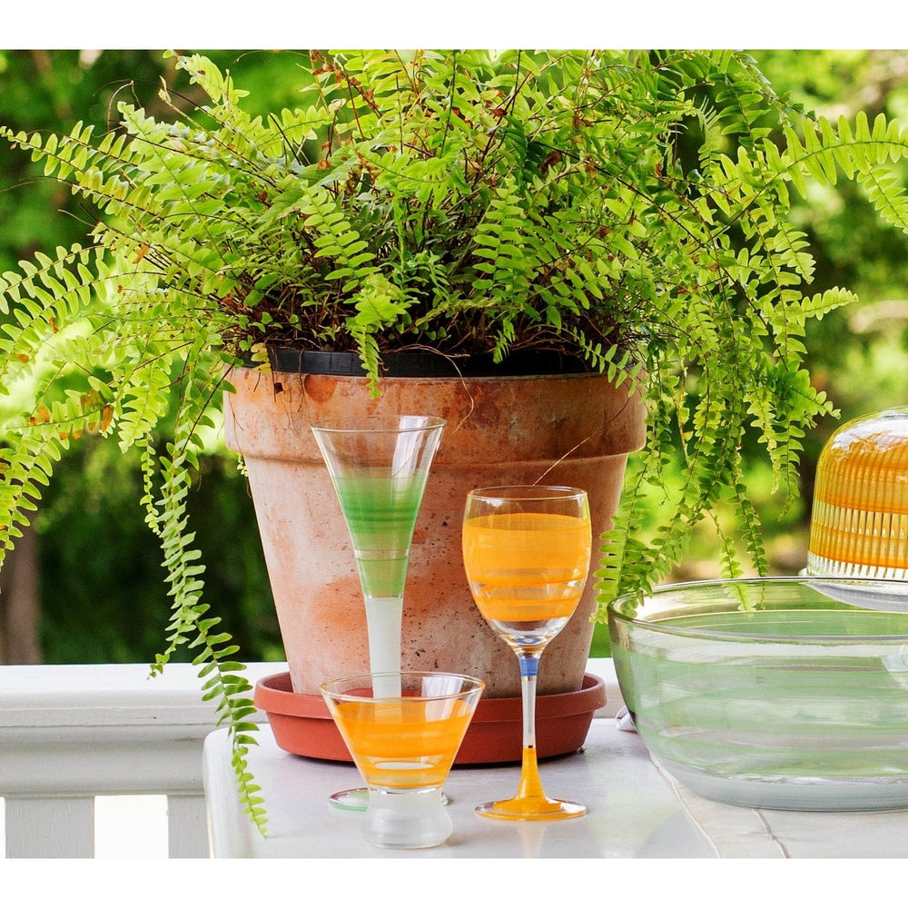 Hand Painted Glassware Cape Cod Cottage Stripe Orange Cosmopolitan Set of 2 Image 2