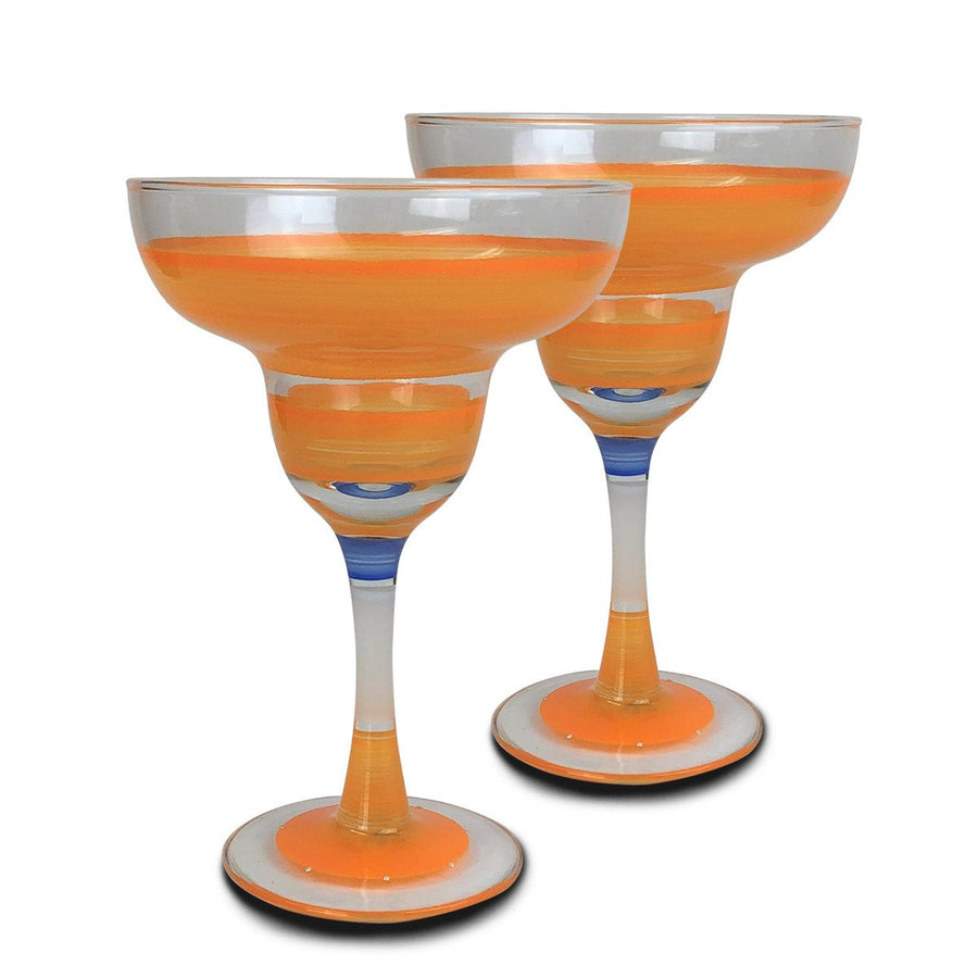 Hand Painted Glassware Cape Cod Cottage Stripe Orange Margarita Set of 2 Image 1