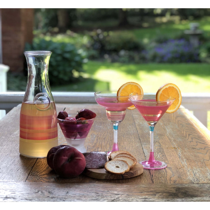 Hand Painted Glassware Cape Cod Cottage Stripe Pink Carafe Image 5