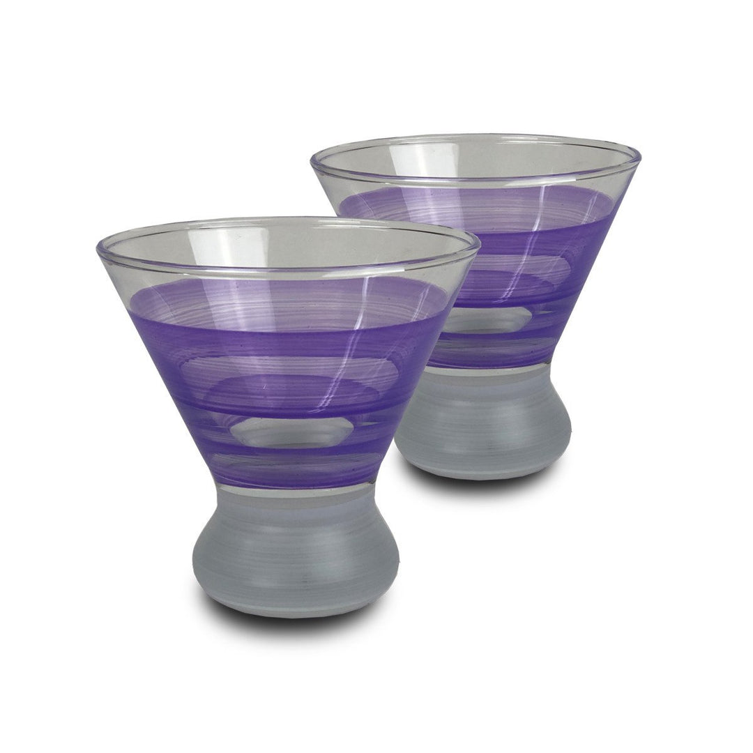 Hand Painted Glassware Cape Cod Cottage Stripe Purple Cosmopolitan Set of 2 Image 1