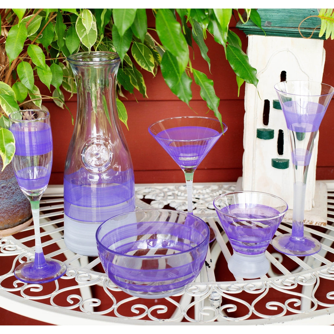 Hand Painted Glassware Cape Cod Cottage Stripe Purple Martini Set of 2 Image 2