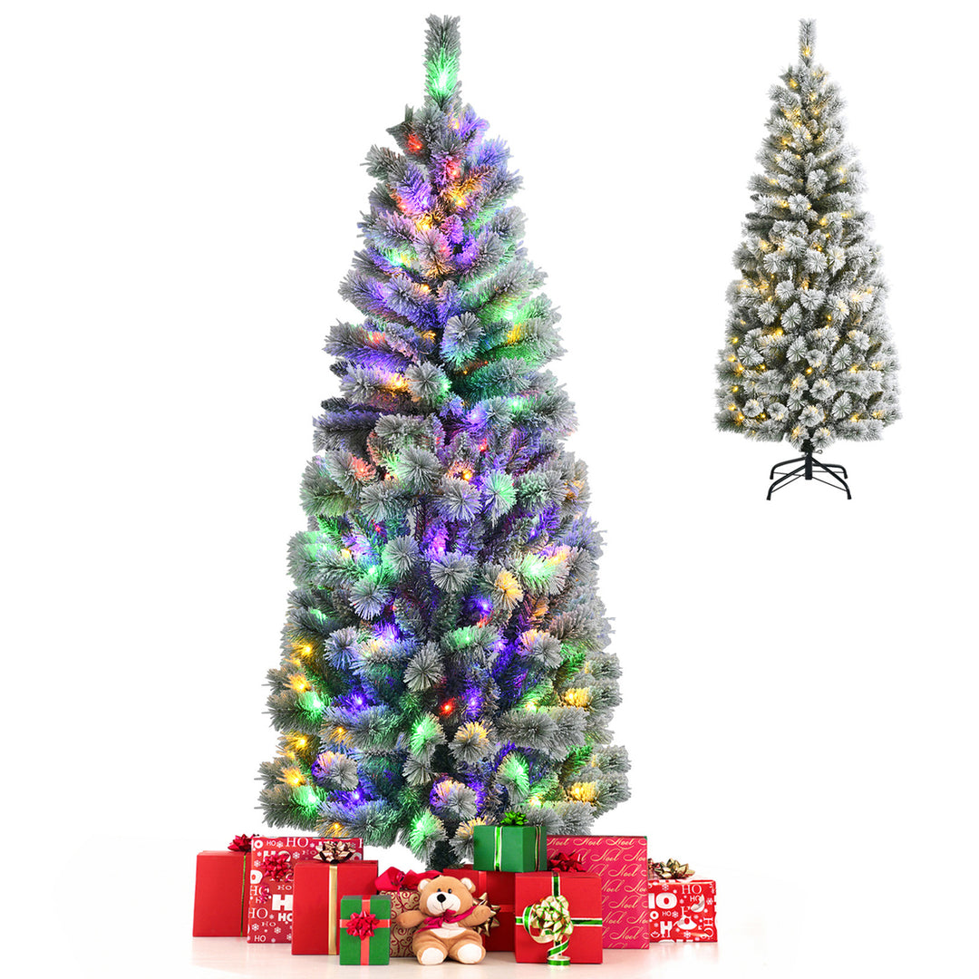 5/6/7.5/8 ft Pre-lit Snow Flocked Artificial Christmas Tree w/ Multi-Color LED Lights Image 6