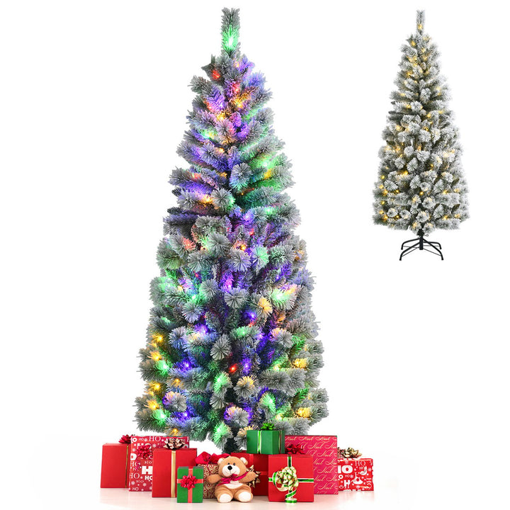 5/6/7.5/8 ft Pre-lit Snow Flocked Artificial Christmas Tree w/ Multi-Color LED Lights Image 1