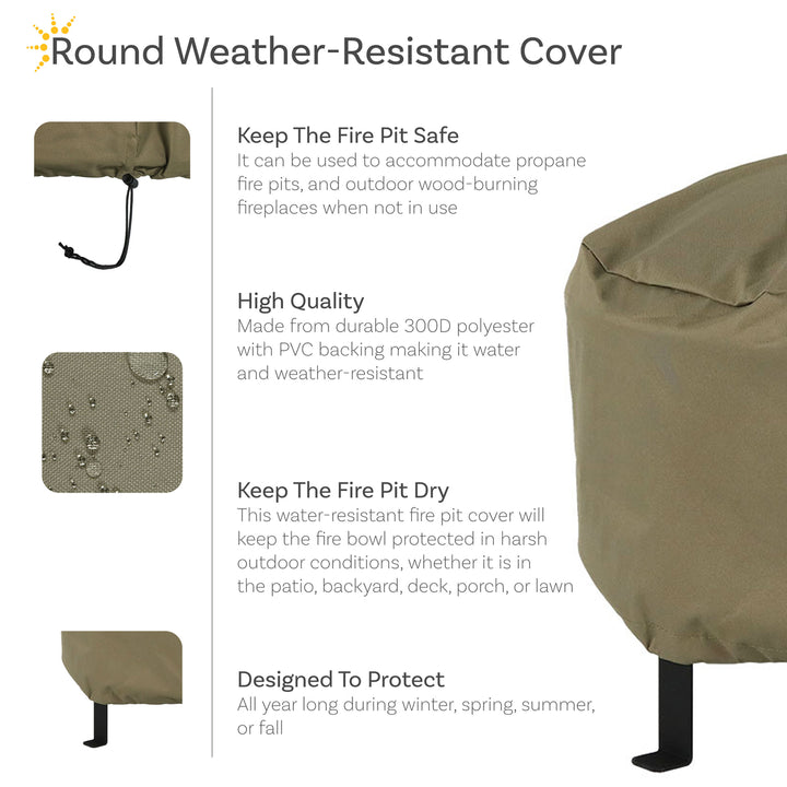 Sunnydaze 48 in Heavy-Duty Polyester Round Outdoor Fire Pit Cover - Khaki Image 2