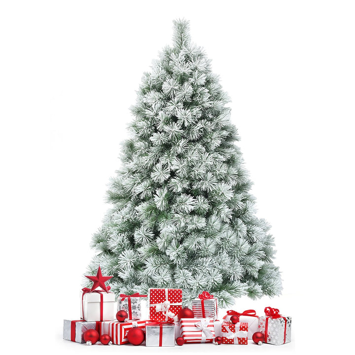 Costway 6ft or 7ft Premium Hinged Artificial Christmas Tree Snowy Pine Needles Image 1