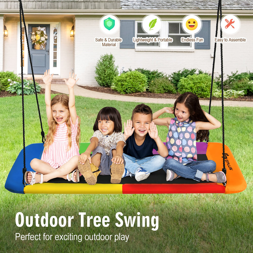 Goplus 700lb Giant 60 Platform Tree Swing Outdoor w/ 2 Hanging Straps Blue\Colorful\Green\Camo Green Image 2