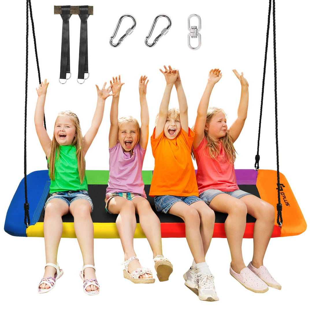 Goplus 700lb Giant 60 Platform Tree Swing Outdoor w/ 2 Hanging Straps Blue\Colorful\Green\Camo Green Image 1