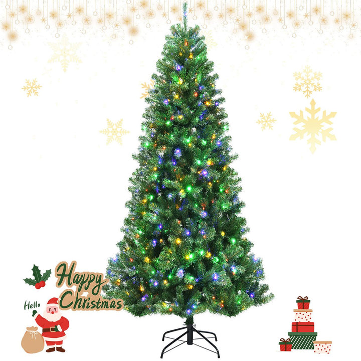 6/7/8 FT Pre-lit Artificial Christmas Tree Hinged Xmas Tree w/ 9 Lighting Modes Image 1