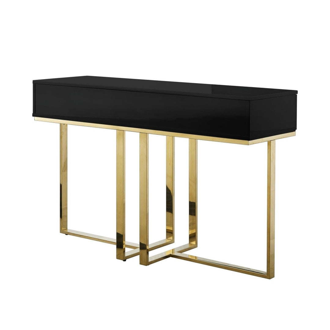 Nicole Miller Console Table High Gloss Lacquer Polished Stainless Steel 2 Drawers Image 4