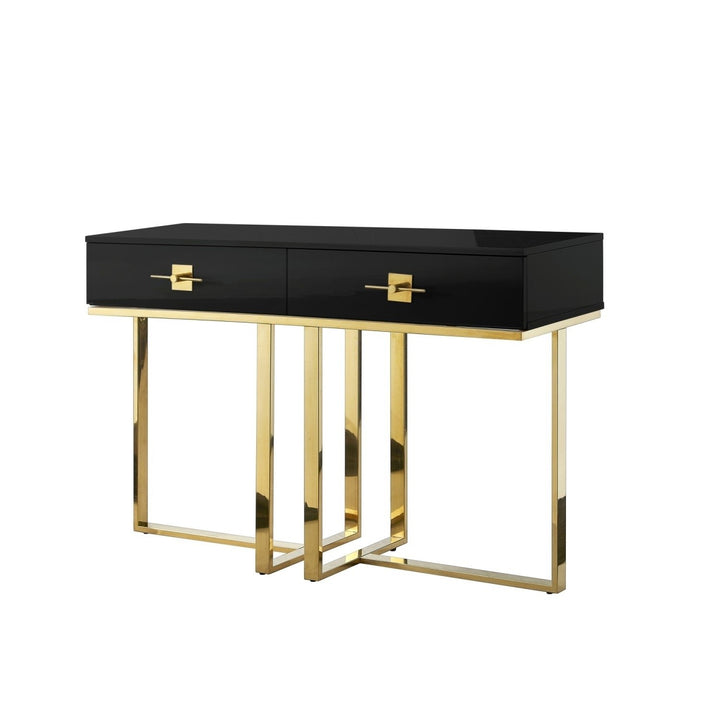 Nicole Miller Console Table High Gloss Lacquer Polished Stainless Steel 2 Drawers Image 5