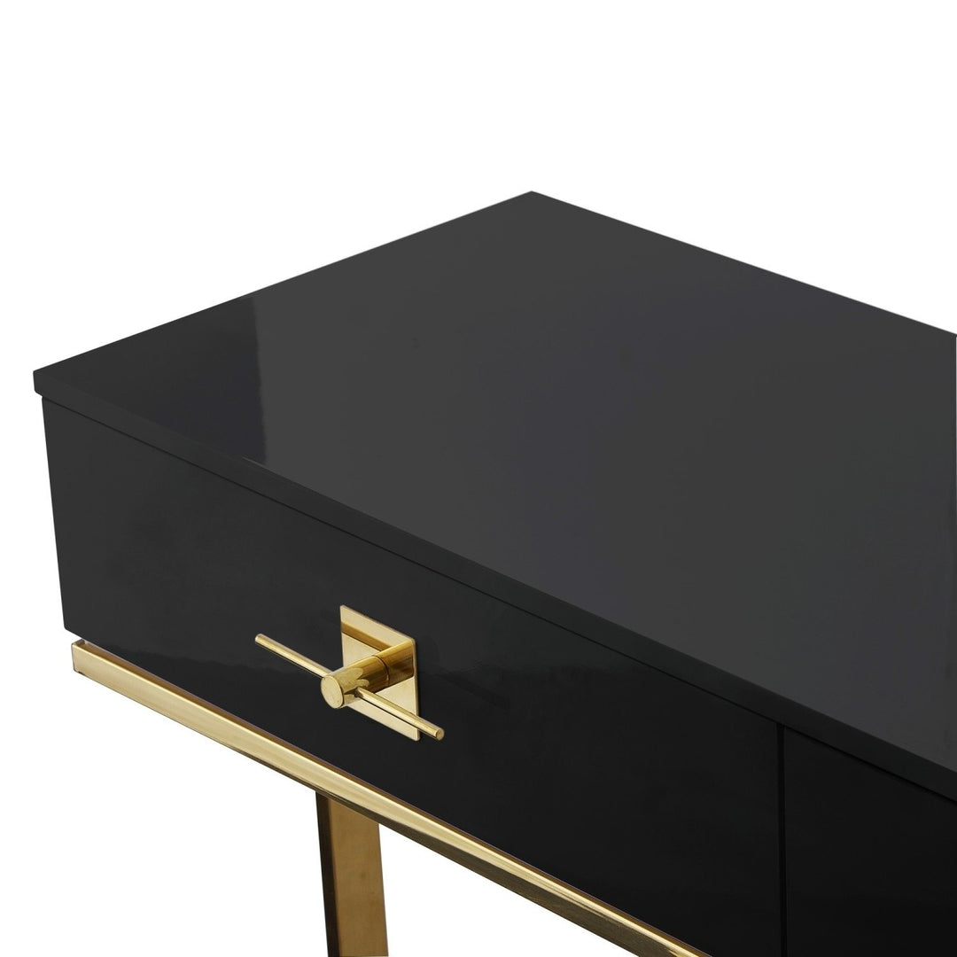 Nicole Miller Console Table High Gloss Lacquer Polished Stainless Steel 2 Drawers Image 7