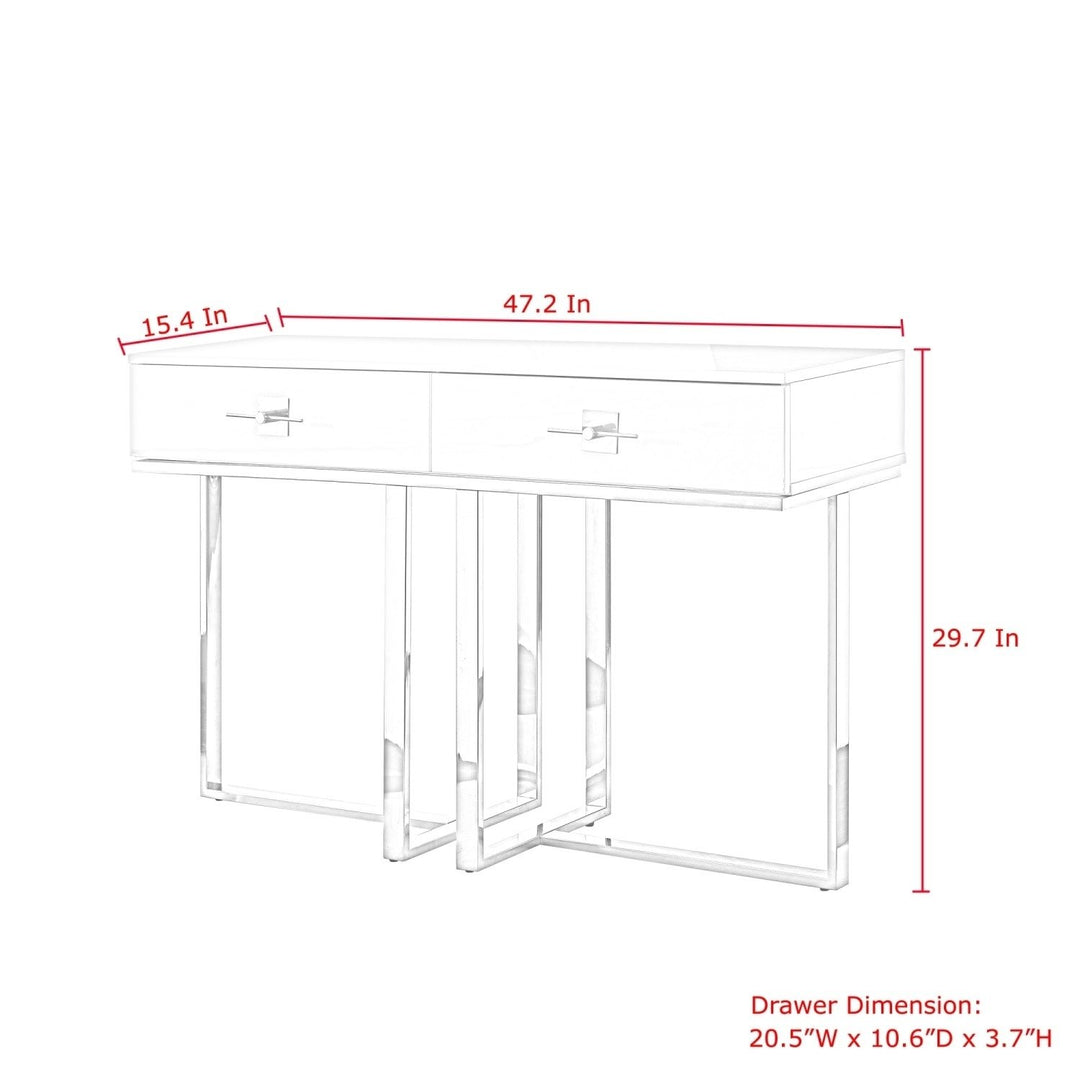 Nicole Miller Console Table High Gloss Lacquer Polished Stainless Steel 2 Drawers Image 9