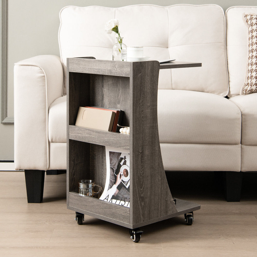 C-shaped End Side Sofa Table Nightstand for Living Room Bedroom Grey Image 2