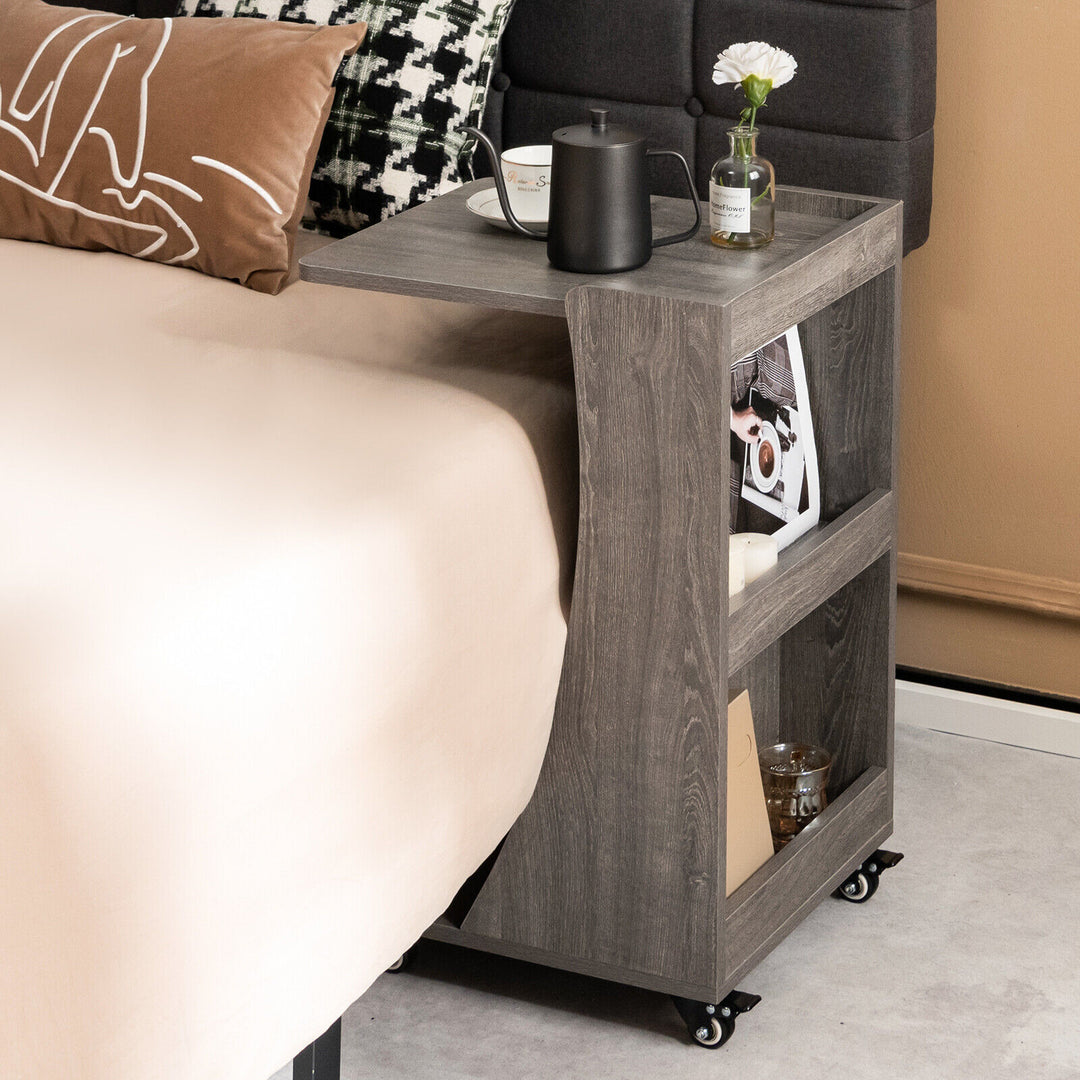 C-shaped End Side Sofa Table Nightstand for Living Room Bedroom Grey Image 3