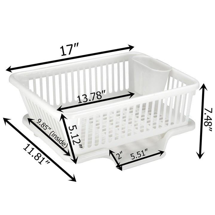 Heavy Duty Plastic Dish Drying Rack Set White Large Drainer with Utensil Cup Image 4