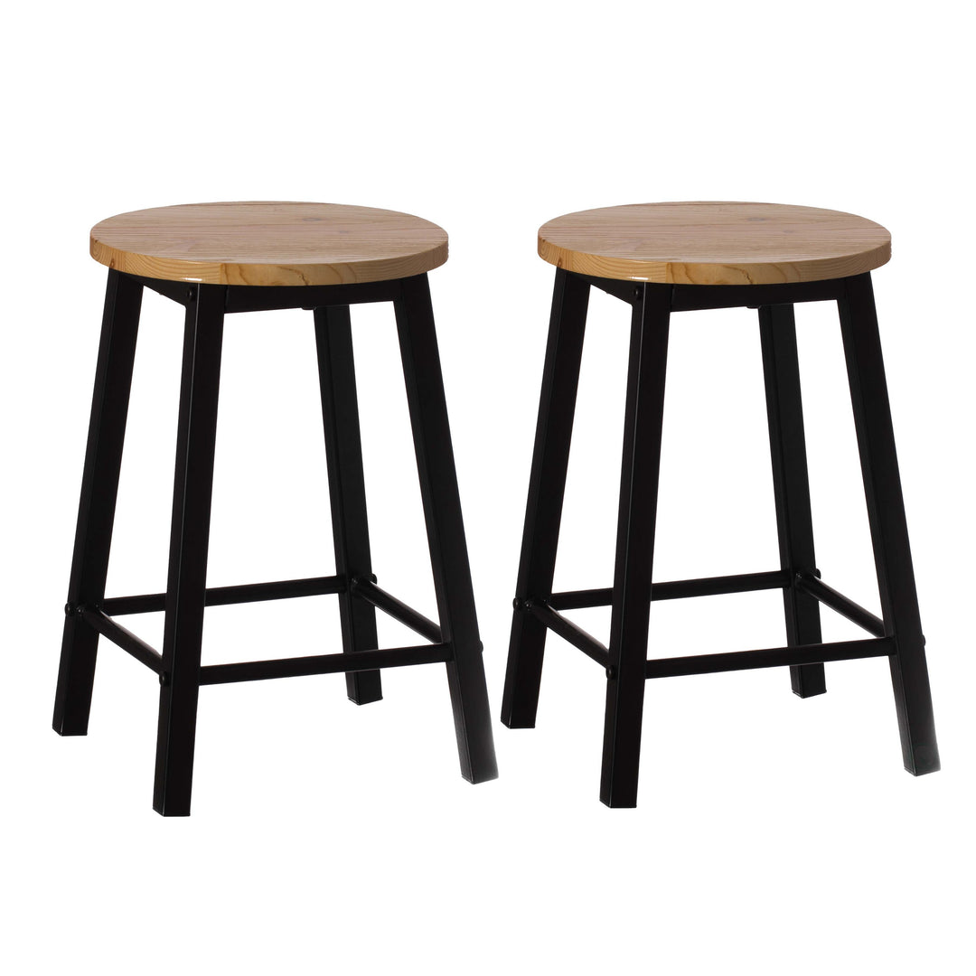 Rustic 28 Inch Wooden Round Bar Stool with Footrest Metal Indoor Outdoor Seating Image 7