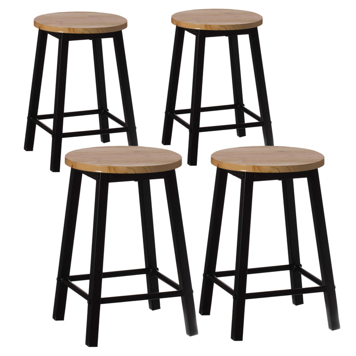 Rustic 28 Inch Wooden Round Bar Stool with Footrest Metal Indoor Outdoor Seating Image 8