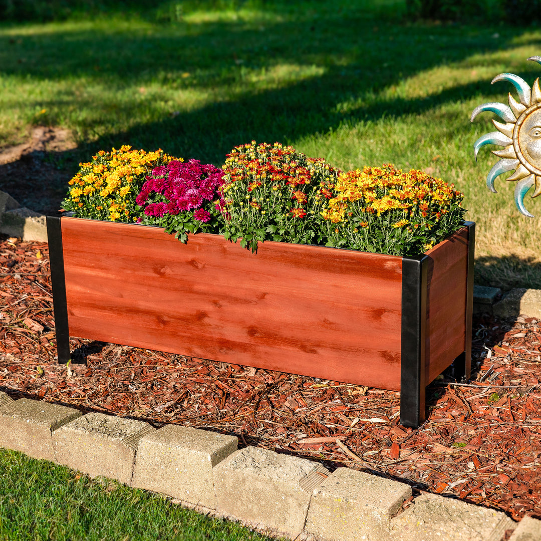 Sunnydaze Acacia Wood Raised Garden Bed with Planter Bag - 14.75" H - Brown Image 4