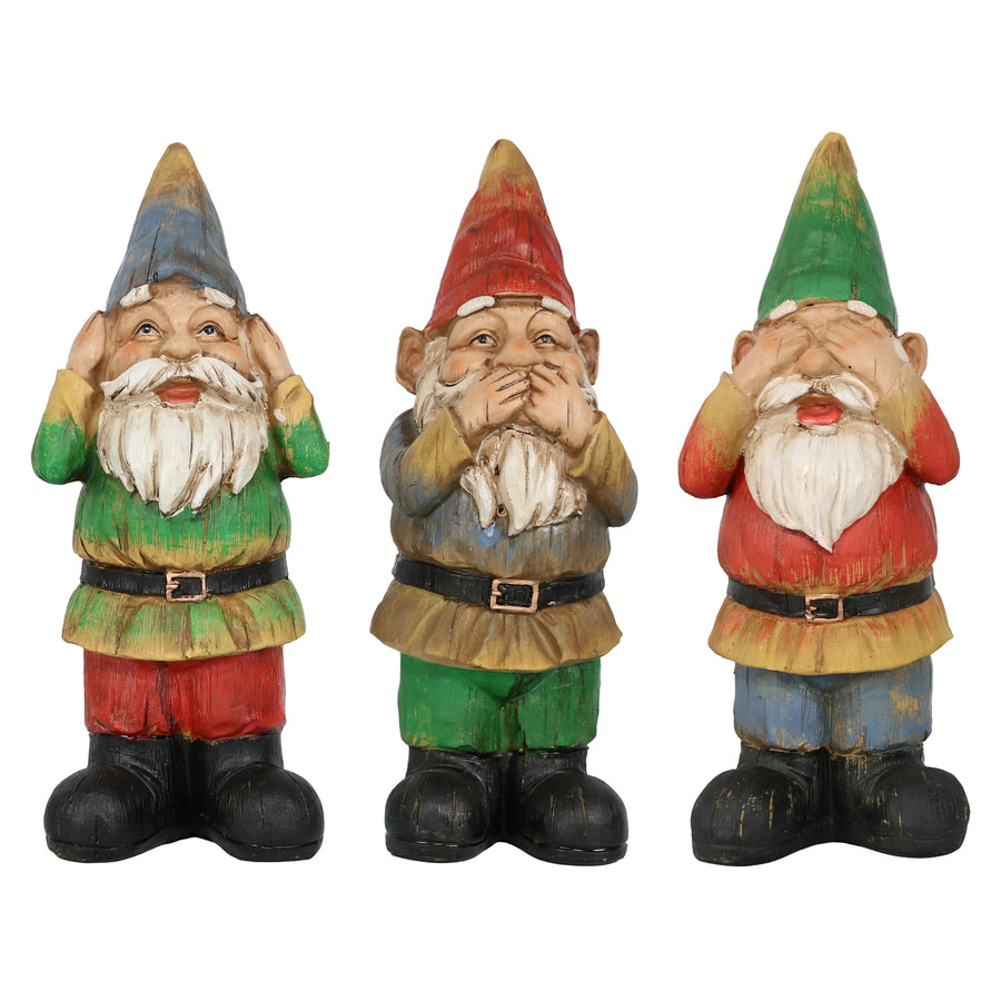 Sunnydaze Hear No Evil, Speak No Evil and See No Evil Garden Gnomes - 12 in Image 1