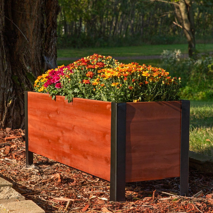 Sunnydaze Acacia Wood Raised Garden Bed with Planter Bag - 14.75" H - Brown Image 6