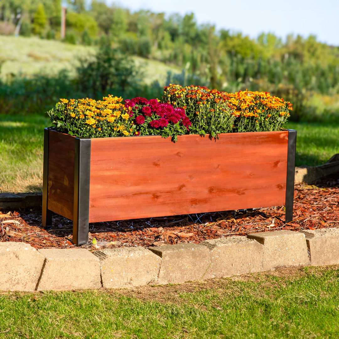 Sunnydaze Acacia Wood Raised Garden Bed with Planter Bag - 14.75" H - Brown Image 5