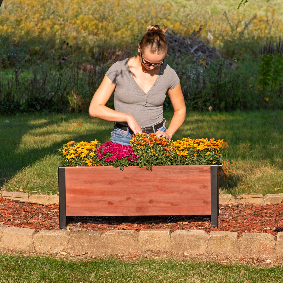 Sunnydaze Acacia Wood Raised Garden Bed with Planter Bag - 14.75" H - Brown Image 7