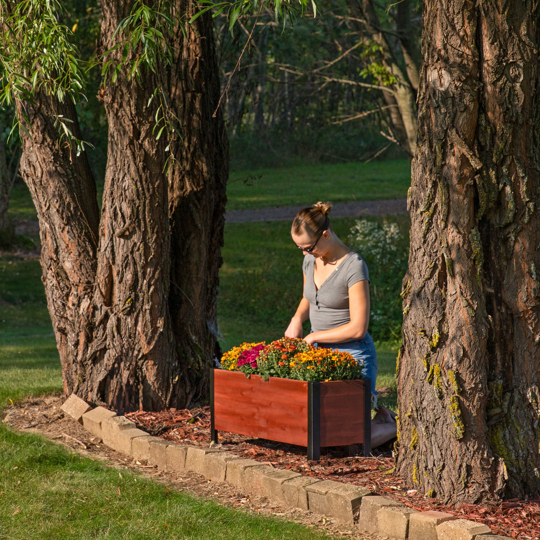 Sunnydaze Acacia Wood Raised Garden Bed with Planter Bag - 14.75" H - Brown Image 8