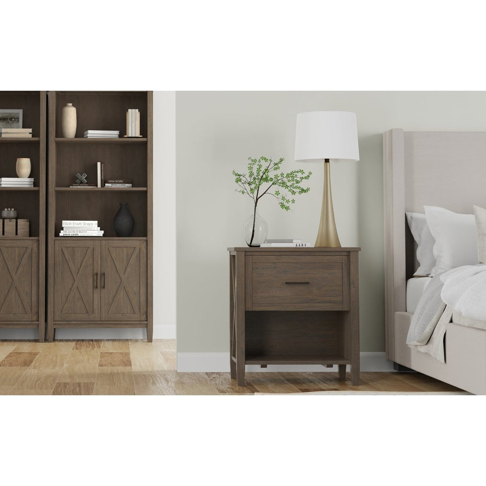 Ela Bedside Table Solid Wood Nightstand with Drawer and Open Shelf Storage Image 2