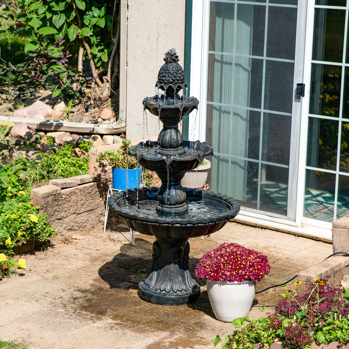 Sunnydaze Welcome Fiberglass Outdoor 3-Tier Water Fountain - Deep Espresso Image 3