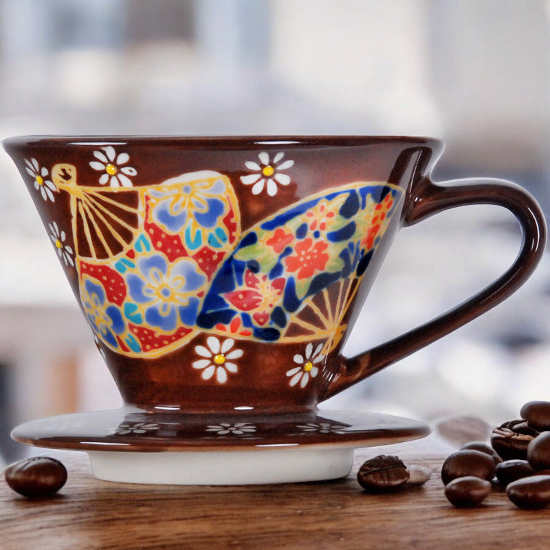 Ceramic Coffee Dripper with Japanese Fans Design, Japanese Culture, Coffee Lover Gift, , Image 1