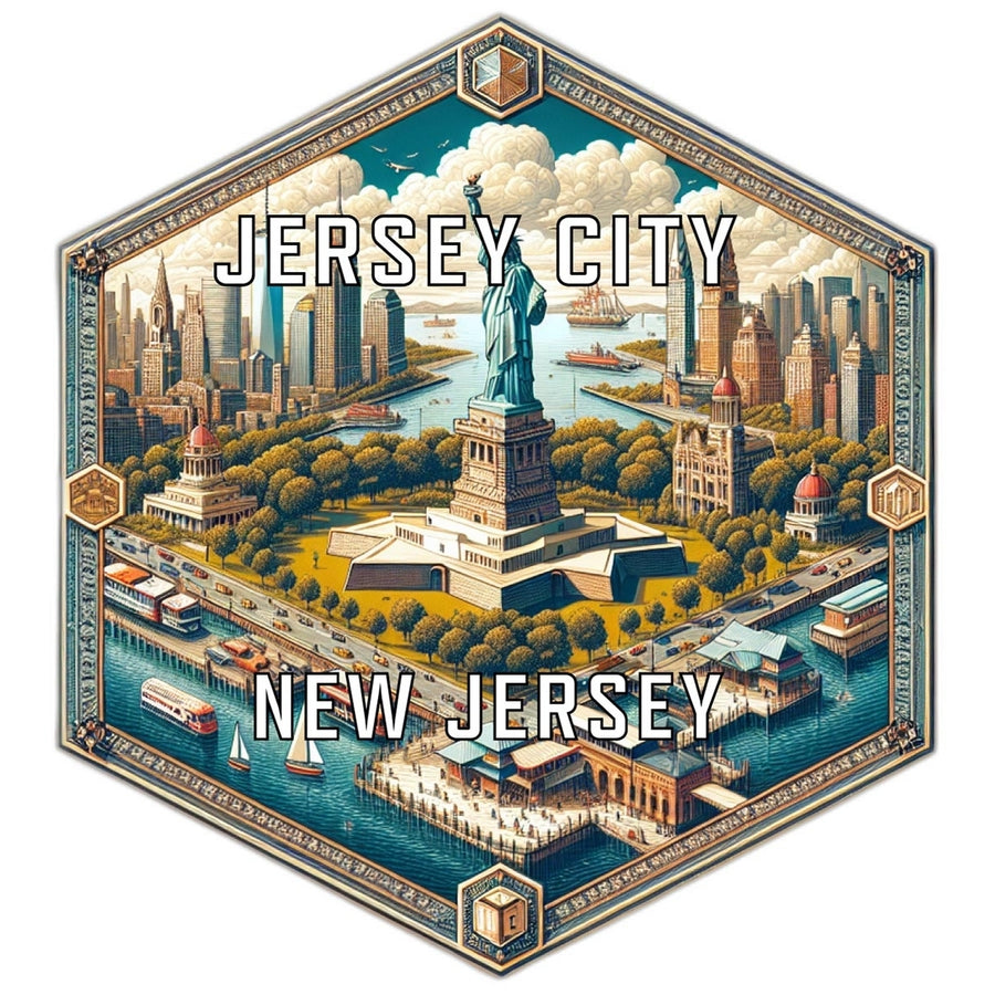 Jersey City Jersey Souvenir Travel Destination Die Cut Hexagon Fridge Magnet Image 1