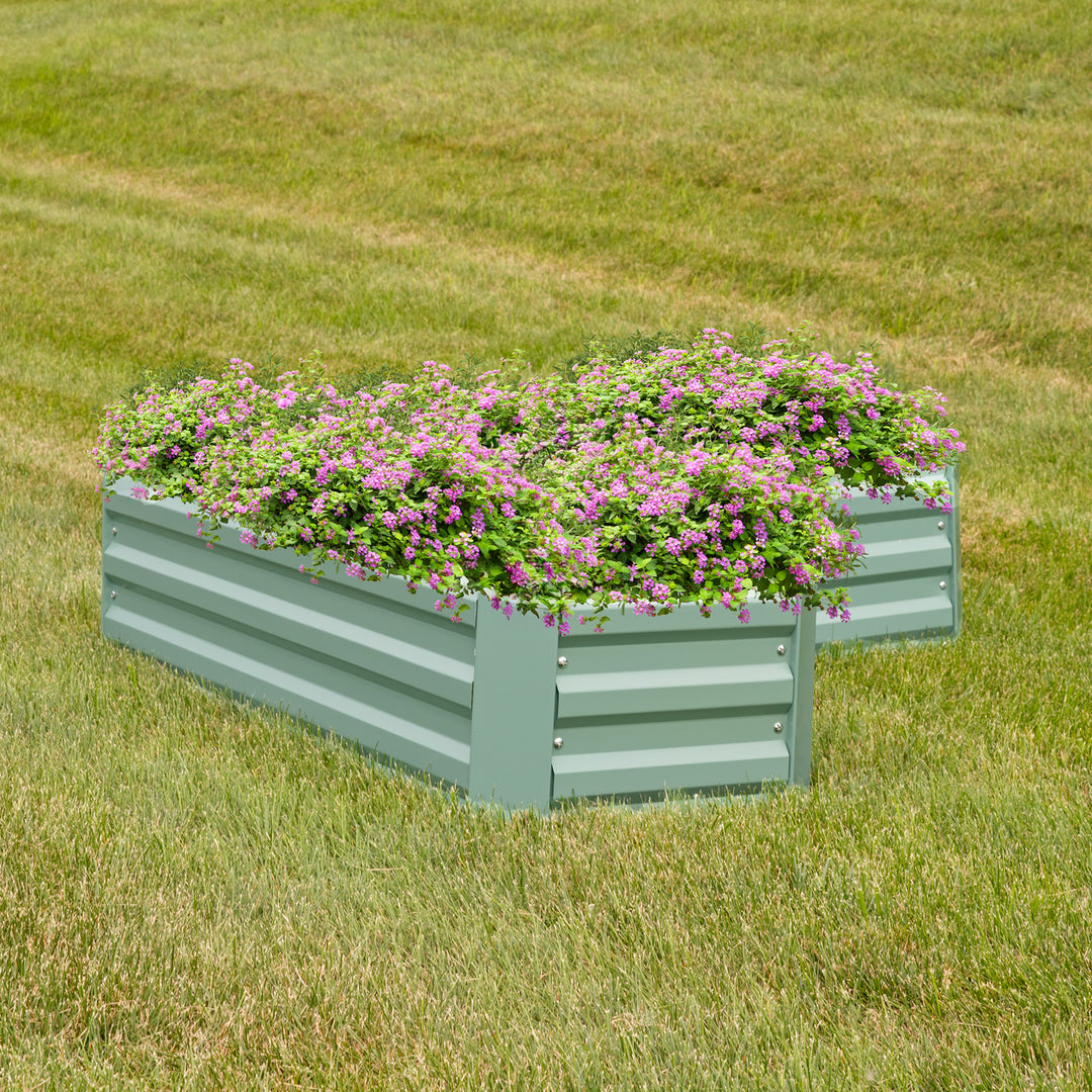 Sunnydaze Galvanized Steel L-Shaped Raised Garden Bed - Green Image 3