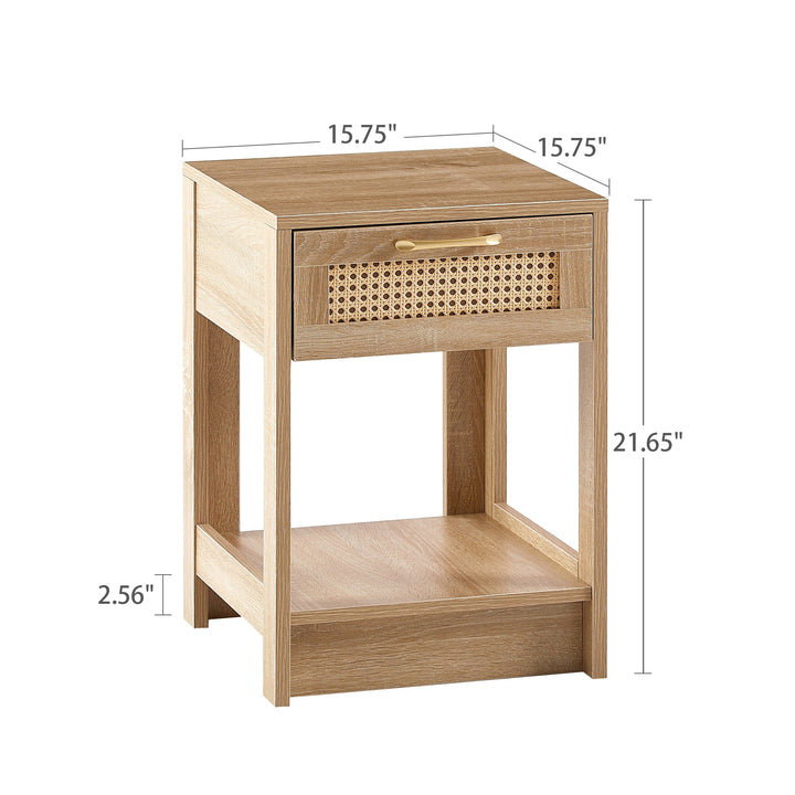 15.75 Inch Rattan End Table with Drawer Modern Nightstand Side Table for Living Room Bedroom Natural Design Image 3