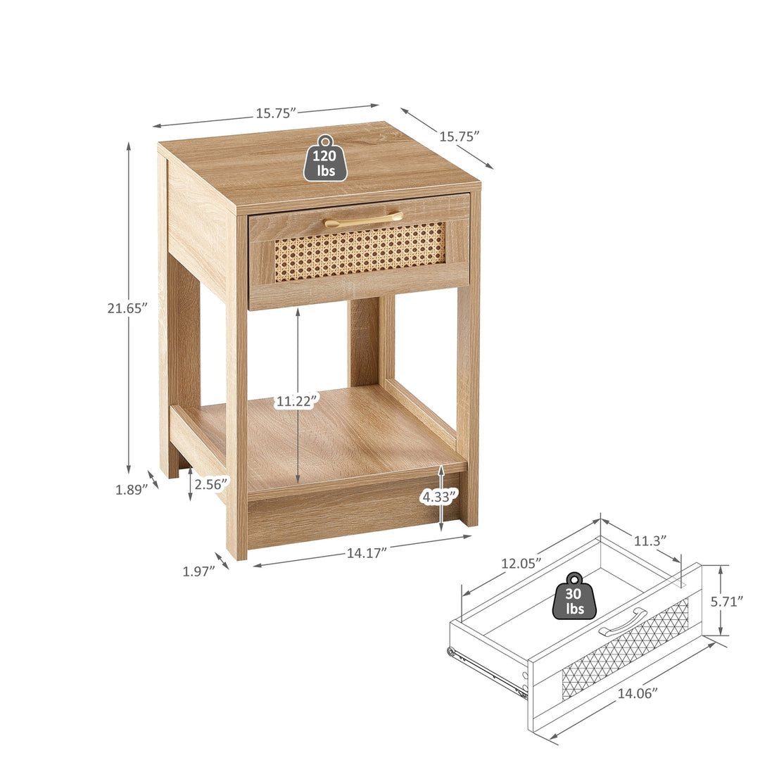 15.75 Inch Rattan End Table with Drawer Modern Nightstand Side Table for Living Room Bedroom Natural Design Image 4