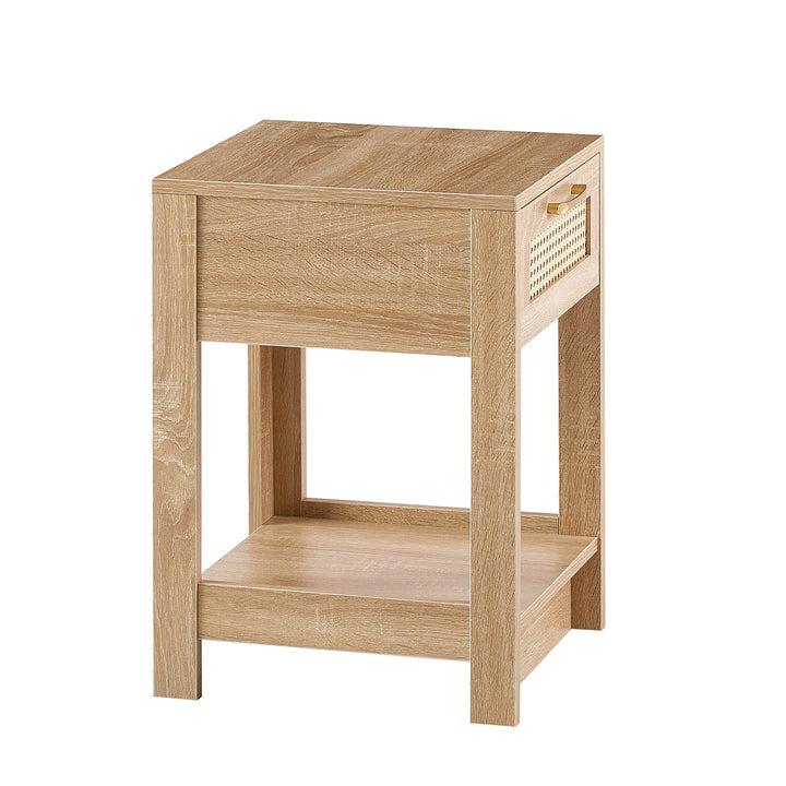 15.75 Inch Rattan End Table with Drawer Modern Nightstand Side Table for Living Room Bedroom Natural Design Image 10