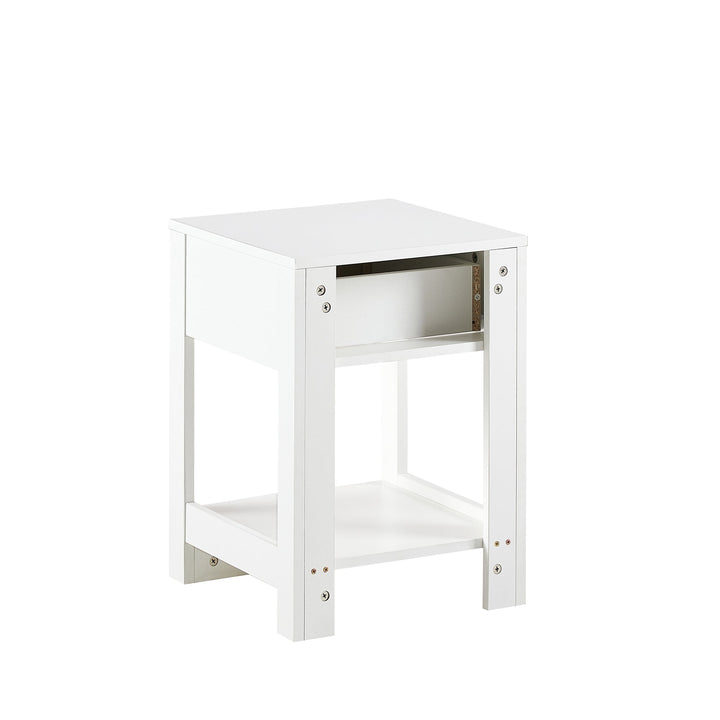 15.75 Inch Rattan End Table with Drawer Modern Nightstand Side Table for Living Room Bedroom White Image 10