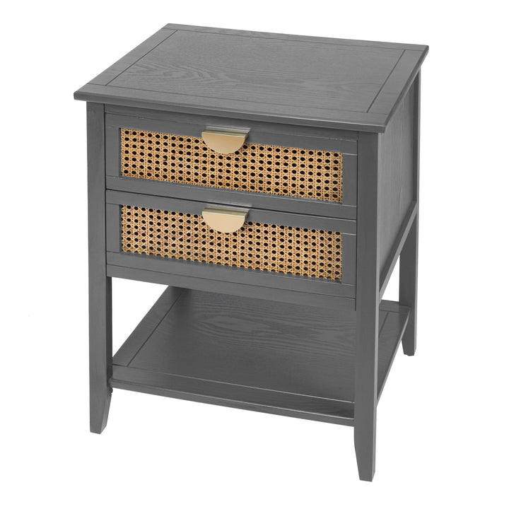 2 Drawer Rattan Side Table Natural Finish End Table for Bedroom Living Room Study Image 10