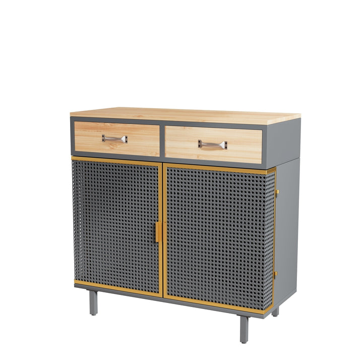 31.5 Inch Wide 2 Drawer Sideboard Modern Iron and Carbonized Bamboo Furniture Easy Assembly Image 6