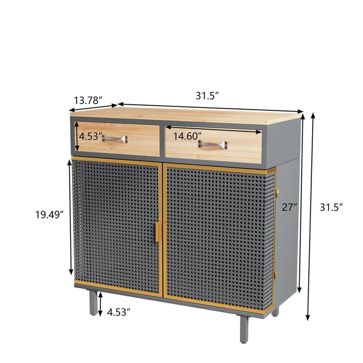 31.5 Inch Wide 2 Drawer Sideboard Modern Iron and Carbonized Bamboo Furniture Easy Assembly Image 8