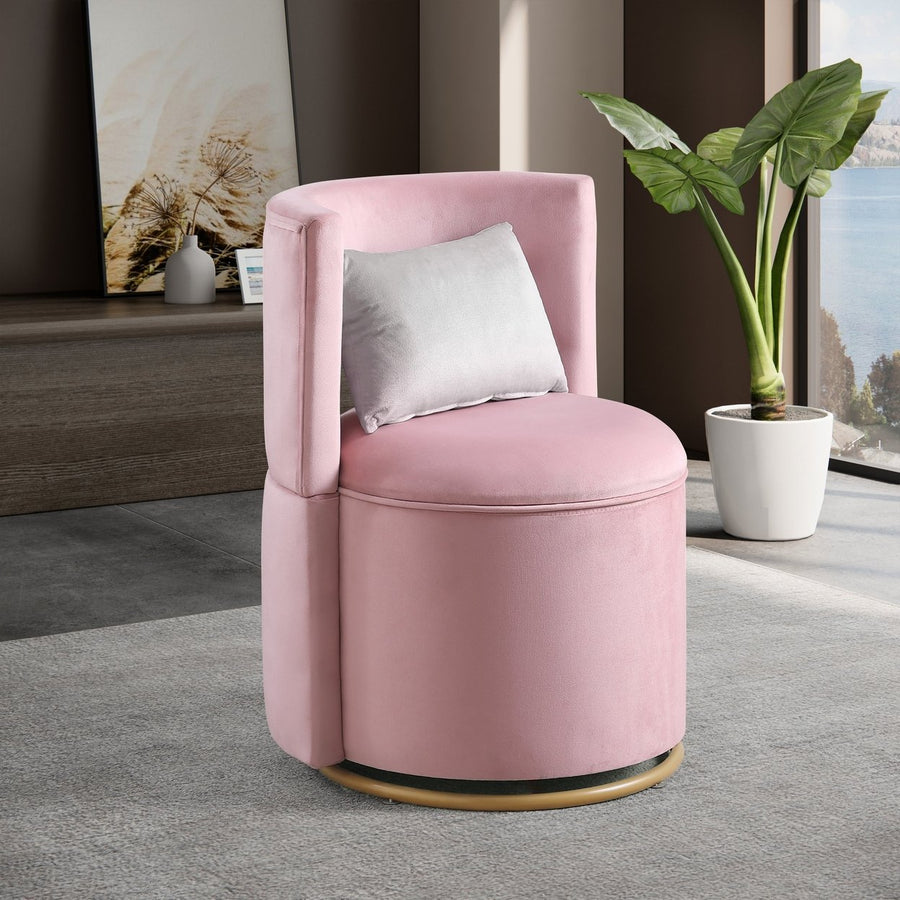 360  Swivel Accent Chair with Storage Velvet Curved Chair Gold Metal Base for Living Room Nursery Bedroom Image 1