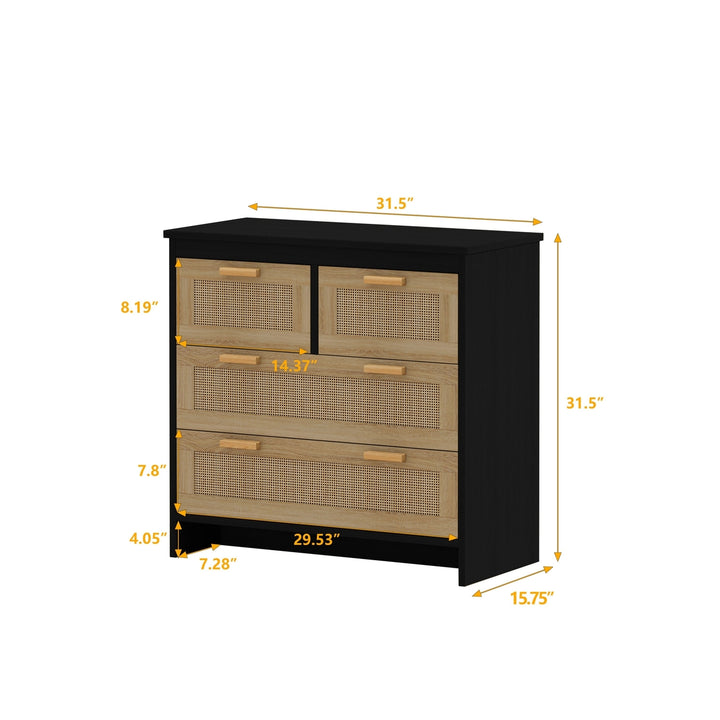 4 Drawer Rattan Storage Cabinet for Bedroom Living Room Dining Room Hallways Easy Assembly Black Image 3