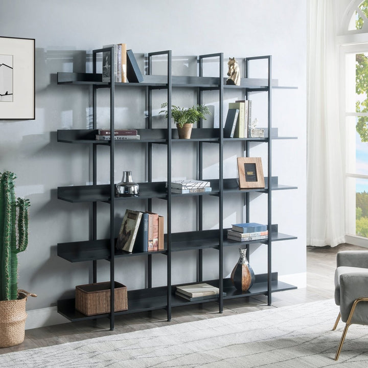 5 Tier Open Bookshelf Vintage Industrial Style Metal Frame MDF Board Home Office Storage Shelf Image 1