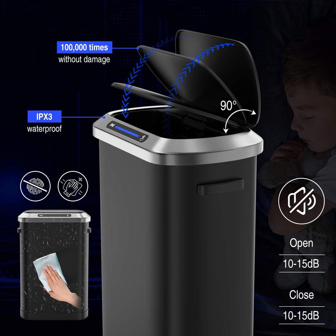 50L Smart Automatic Trash Can with Intelligent Sensor Touchless Operation Black Waste Bin Image 4