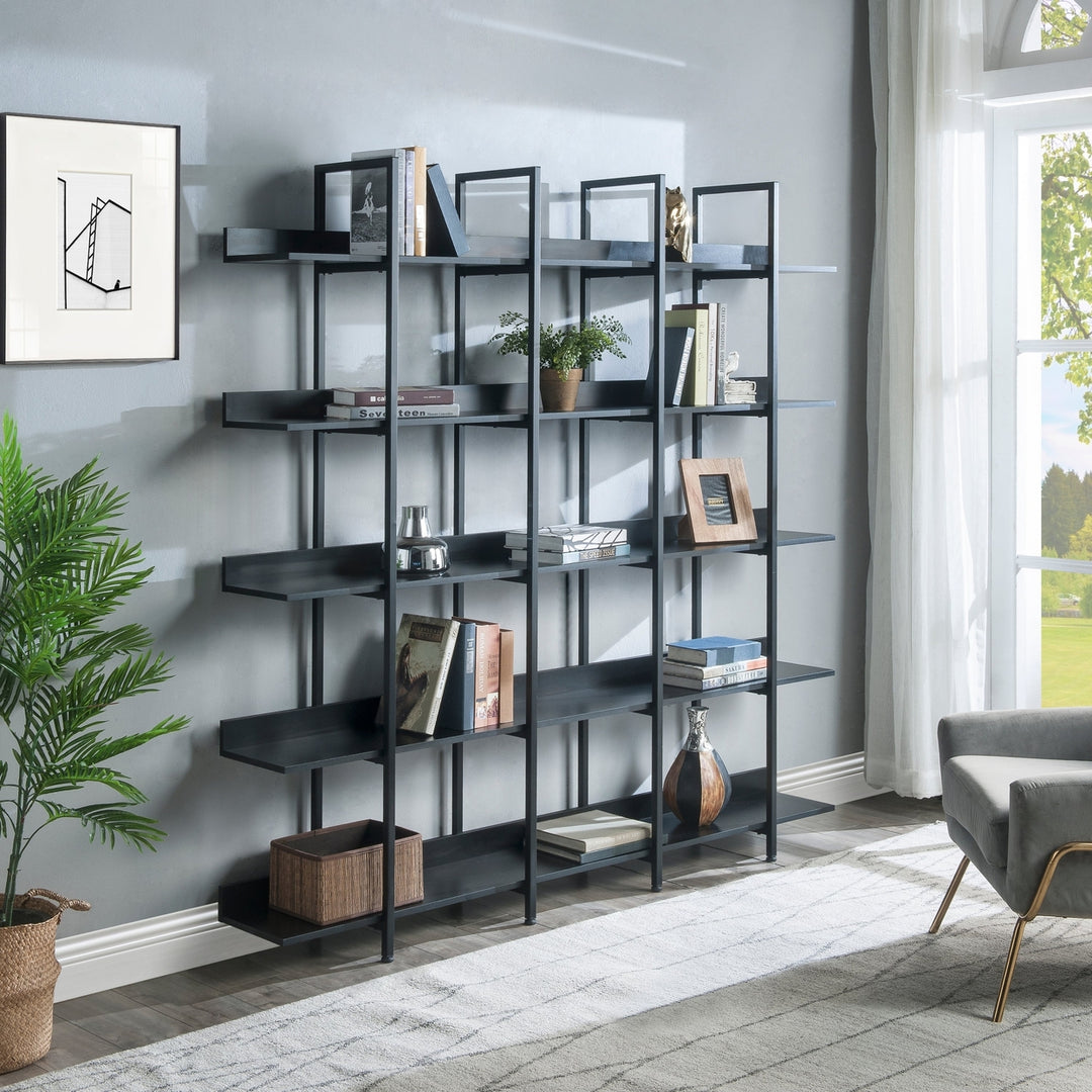 5 Tier Open Bookshelf Vintage Industrial Style Metal Frame MDF Board Home Office Storage Shelf Image 2