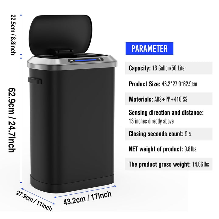 50L Smart Automatic Trash Can with Intelligent Sensor Touchless Operation Black Waste Bin Image 9