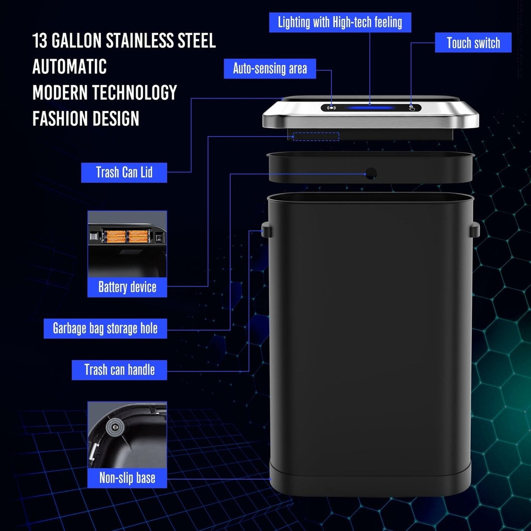 50L Smart Automatic Trash Can with Intelligent Sensor Touchless Operation Black Waste Bin Image 10