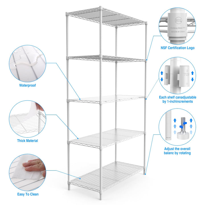 5 Tier Wire Shelving Unit 72 Inch Heavy Duty Storage Rack Adjustable Organizer for Kitchen Garage Home Office Image 9